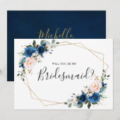 Navy Blue Blush Floral zal je mijn Bridesmaid zijn Kaart (Voorkant / Achterkant)