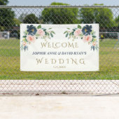 Navy Blue Blush Flowers Weddenschap Welkomstteken Spandoek (Insitu)