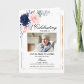 Navy Blue & Blush Foto Memorial Begrafenisprogramm Kaart (Voorkant)