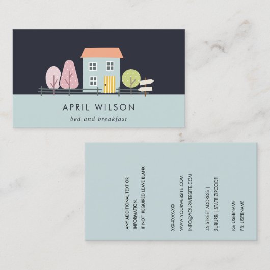 NAVY BLUE BLUSH GARDEN THUIS BED & BREAKFAST VISITEKAARTJE (Voorkant / Achterkant)