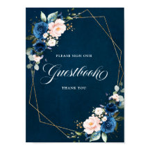 Navy Blue Blush Geometric Sign Guestbook Poster
