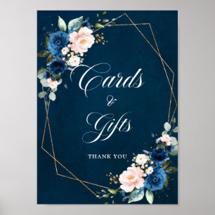 Navy Blue Blush Geometric Wedding Cards en Gifts Poster
