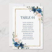 Navy Blue Blush Geometric Wedding Seating Chart Kaart (Voorkant)