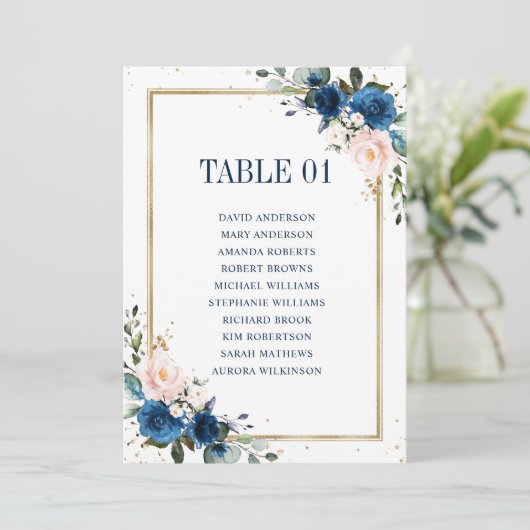 Navy Blue Blush Geometric Wedding Seating Chart Kaart (Staand voorkant)