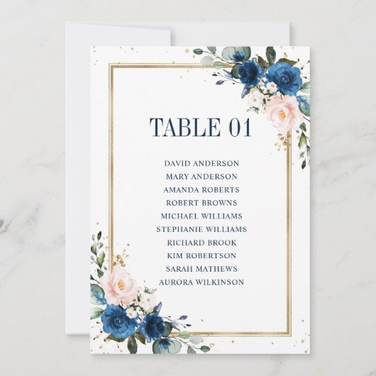 Navy Blue Blush Geometric Wedding Seating Chart Kaart (Achterkant)