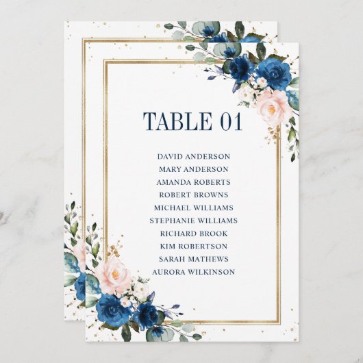 Navy Blue Blush Geometric Wedding Seating Chart Kaart (Voorkant / Achterkant)