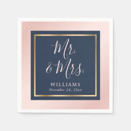 Navy Blue Blush Gold Mr en Mrs Wedding Servet