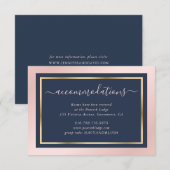 Navy Blue Blush Gold Wedding Hotel Accommodatie Informatiekaartje (Voorkant / Achterkant)