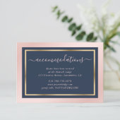 Navy Blue Blush Gold Wedding Hotel Accommodatie Informatiekaartje (Staand voorkant)