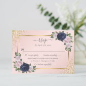 Navy Blue Blush Gold Wedding RSVP Maaltijdkeuze (Staand voorkant)