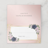 Navy Blue Blush Gold Wedding Table Number Plaatskaartje (Buitenkant ongevouwen)
