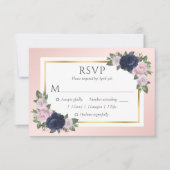 Navy Blue Blush Goud Bloemen Bruiloft RSVP Kaarten (Voorkant)