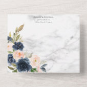 Navy Blue Blush Marble Geometric Floral Wedding All In One Uitnodiging (Achterkant)