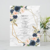 Navy Blue Blush Marble Geometric Floral Wedding Menu (Staand voorkant)