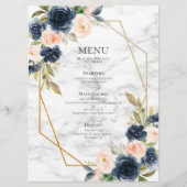 Navy Blue Blush Marble Geometric Floral Wedding Menu (Voorkant)