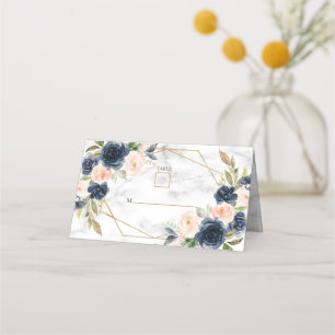 Navy Blue Blush Marble Geometric Floral Wedding Plaatskaartje