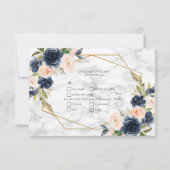Navy Blue Blush Marble Geometric Floral Wedding RSVP Kaartje (Achterkant)