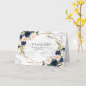 Navy Blue Blush Marble Geometric Foto bedankt Kaart (Gele Bloem)