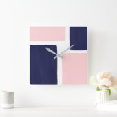 Navy Blue Blush-minimaliskleurenblok Vierkante Klok (Huis)