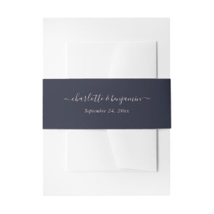 Navy Blue Blush Modern Script Weddenschap Uitnodigingen Wikkel