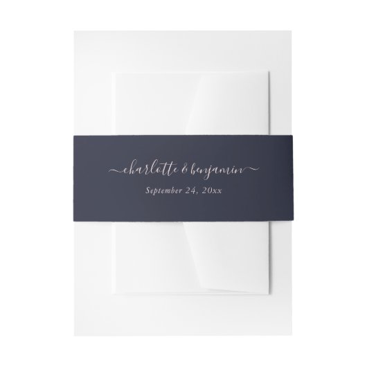 Navy Blue Blush Modern Script Weddenschap Uitnodigingen Wikkel (Voorkant Voorbeeld)