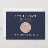 Navy Blue Blush Moderne bruiloft Save The Date (Voorkant)
