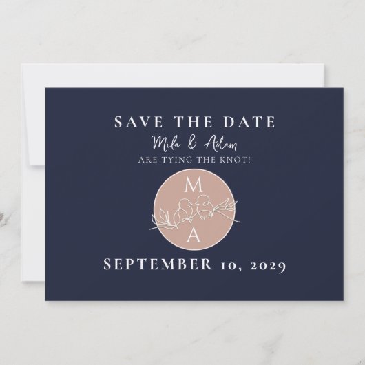 Navy Blue Blush Moderne bruiloft Save The Date (Voorkant)