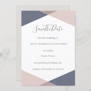 Navy Blue Blush Monogram sparen de datum bruiloft Kaart