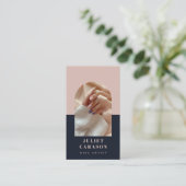 Navy Blue & Blush Nail Artist Arch Foto Visitekaartje (Staand voorkant)
