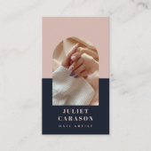 Navy Blue & Blush Nail Artist Arch Foto Visitekaartje (Voorkant)
