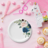 Navy Blue Blush Pink Botanical Weddenpapier Bord (Feest)