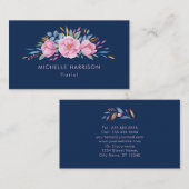 Navy Blue Blush Pink Bouquet Floral Waterverf Visitekaartje (Voorkant / Achterkant)