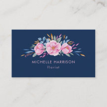 Navy Blue Blush Pink Bouquet Floral Waterverf