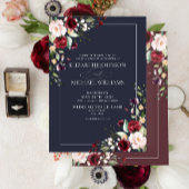 Navy Blue Blush Pink Burgundy Red Floral Weddensch Kaart