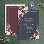 Navy Blue Blush Pink Burgundy Red Floral Weddensch Kaart