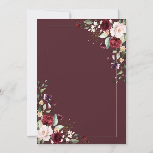 Navy Blue Blush Pink Burgundy Red Floral Weddensch Kaart (Achterkant)