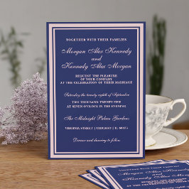 Navy Blue Blush Pink Classic Uitnodiging voor een 