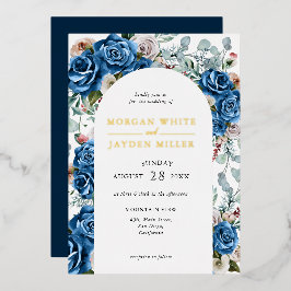 Navy Blue Blush Pink Dusty Floral Arch Wedding Folie Uitnodiging