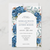 Navy Blue Blush Pink Dusty Floral Arch Wedding Kaart (Voorkant)