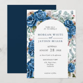 Navy Blue Blush Pink Dusty Floral Arch Wedding Kaart (Voorkant / Achterkant)