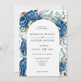 Navy Blue Blush Pink Dusty Floral Arch Wedding Kaart