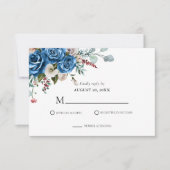 Navy Blue Blush Pink Dusty Floral Wedding RSVP Kaartje (Voorkant)