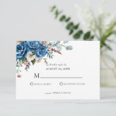 Navy Blue Blush Pink Dusty Floral Wedding RSVP Kaartje (Staand voorkant)