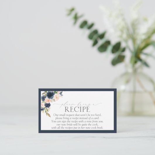 Navy Blue Blush Pink Floral alsjeblieft Informatiekaartje (Staand voorkant)