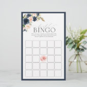 Navy Blue Blush Pink Floral Bingo Game (Staand voorkant)