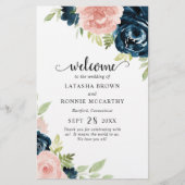 Navy Blue Blush Pink Floral Budget Wedding Program Flyer (Voorkant)
