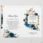 Navy Blue Blush Pink Floral Folded Wedding Program (Voorkant / Achterkant)