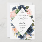 Navy Blue & Blush Pink Floral Gradual Party Kaart (Voorkant)