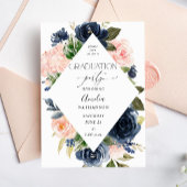 Navy Blue & Blush Pink Floral Gradual Party Kaart