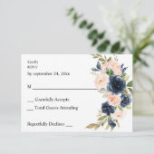 Navy Blue & Blush Pink Floral no Meal RSVP (Staand voorkant)